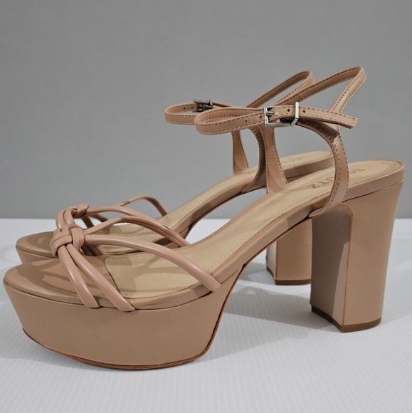 NEW Schutz Kelsie Platform Strappy Block Heel Sandal Tan Leather Size 10.5 - Picture 1 of 13